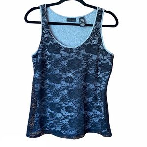 NY&Co Grey Cotton Tank Top with Black Lace Overlay